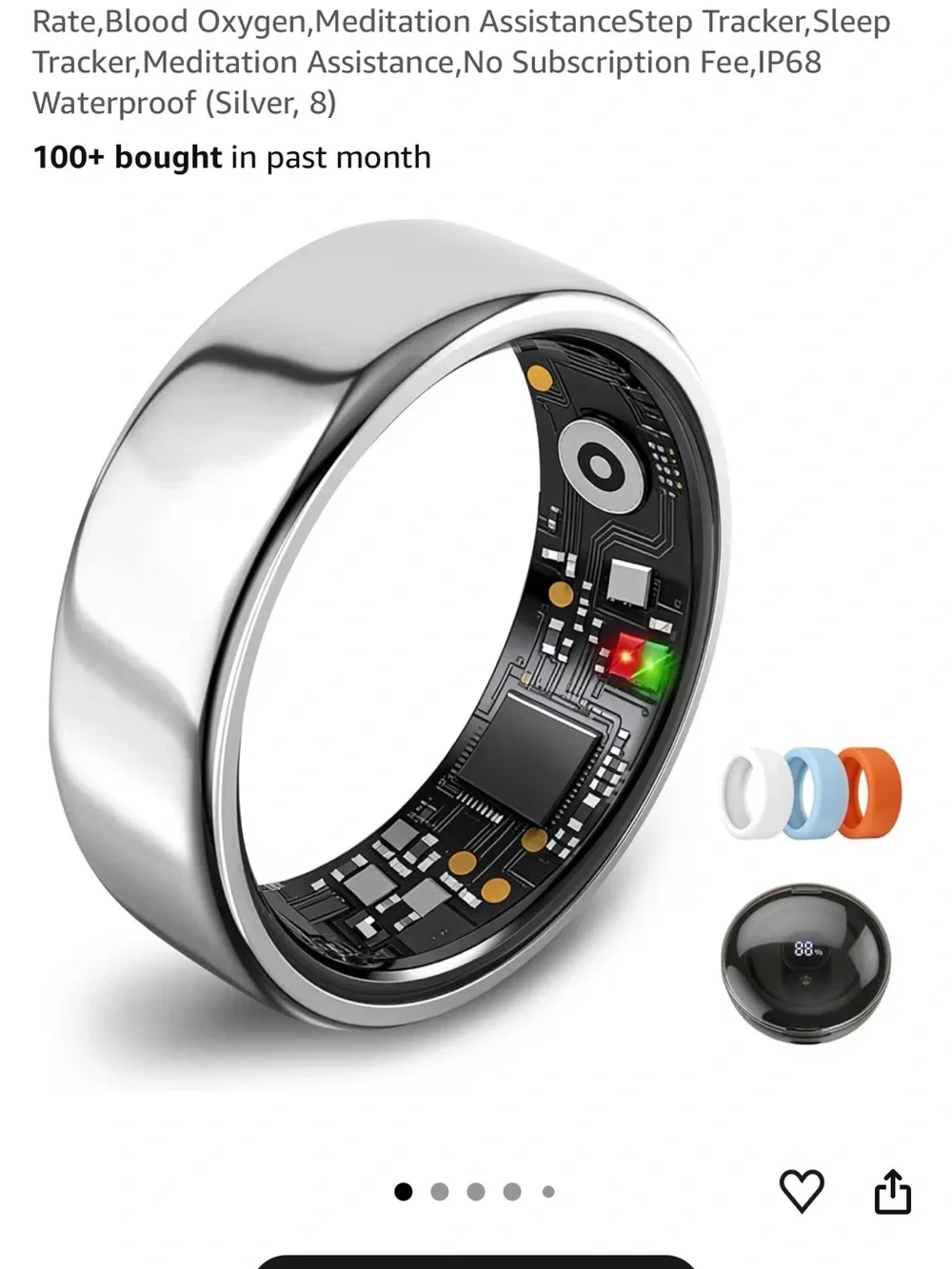 Silver Smart Health Tracking Ring with Blood Oxygen & Heart Rate Monitoring